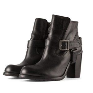 Allsaints jules Block heeled black Leather biker boots in EU 39 buckle wrap